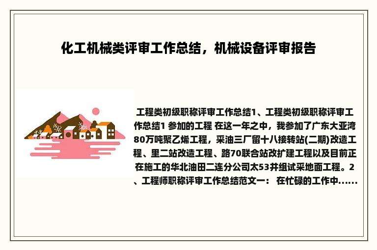 化工机械类评审工作总结，机械设备评审报告