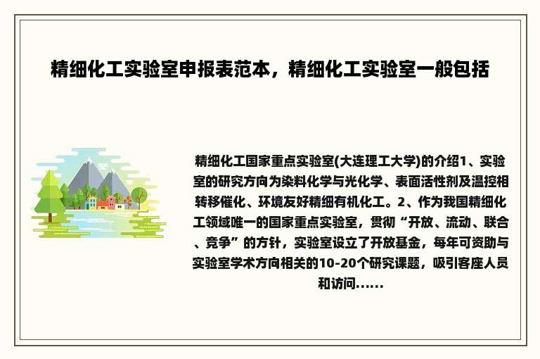 精细化工实验室申报表范本，精细化工实验室一般包括