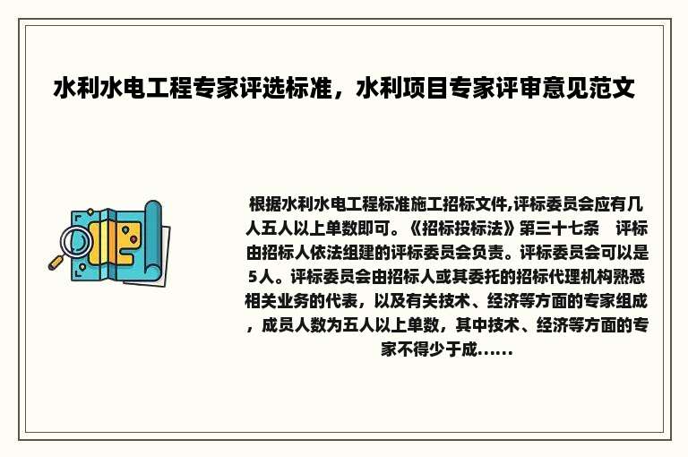 水利水电工程专家评选标准，水利项目专家评审意见范文
