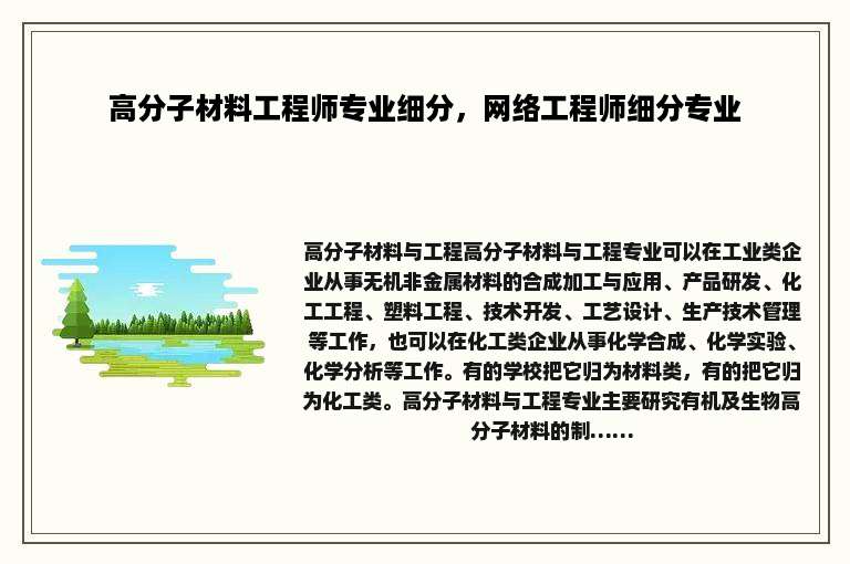 高分子材料工程师专业细分，网络工程师细分专业