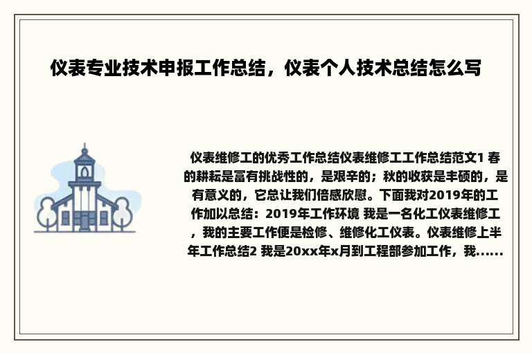 仪表专业技术申报工作总结，仪表个人技术总结怎么写
