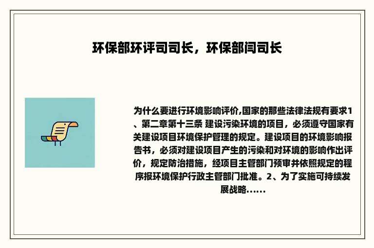 环保部环评司司长,环保部闫司长