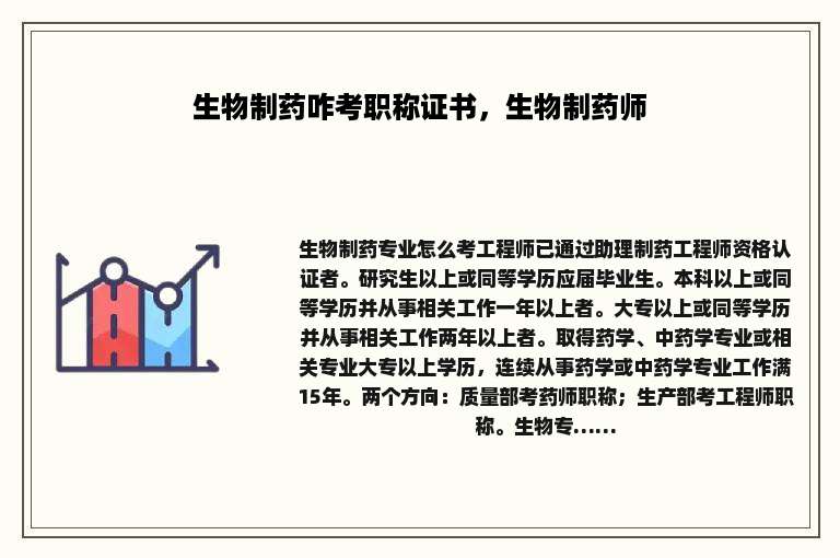 生物制药咋考职称证书，生物制药师