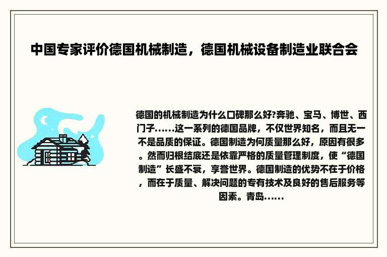 中国专家评价德国机械制造，德国机械设备制造业联合会