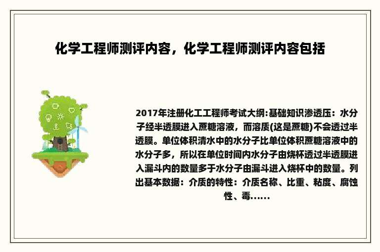 化学工程师测评内容，化学工程师测评内容包括