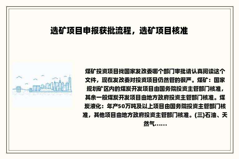 选矿项目申报获批流程，选矿项目核准