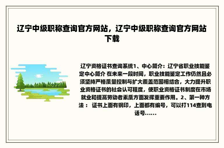 辽宁中级职称查询官方网站，辽宁中级职称查询官方网站下载