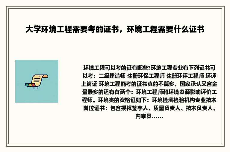 大学环境工程需要考的证书，环境工程需要什么证书