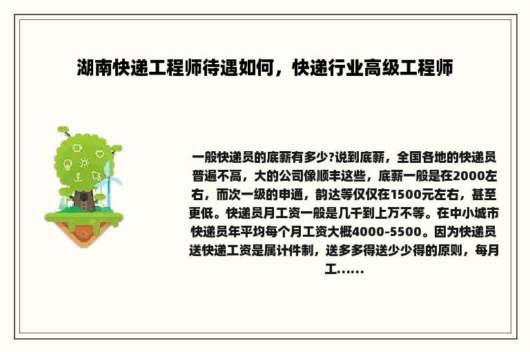 湖南快递工程师待遇如何，快递行业高级工程师