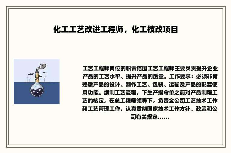 化工工艺改进工程师，化工技改项目