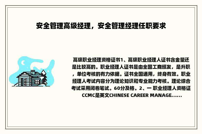安全管理高级经理，安全管理经理任职要求