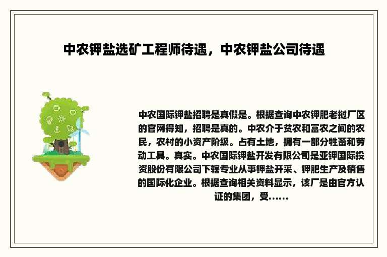 中农钾盐选矿工程师待遇，中农钾盐公司待遇