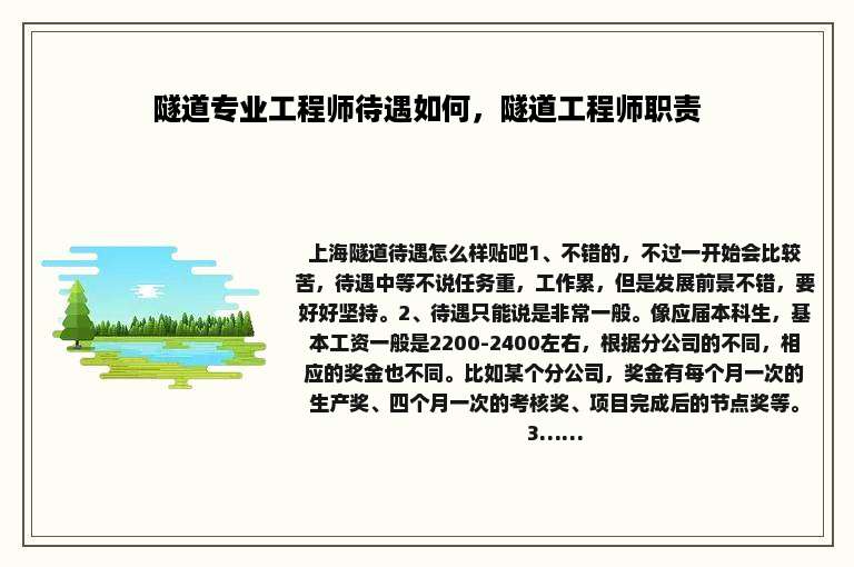 隧道专业工程师待遇如何，隧道工程师职责