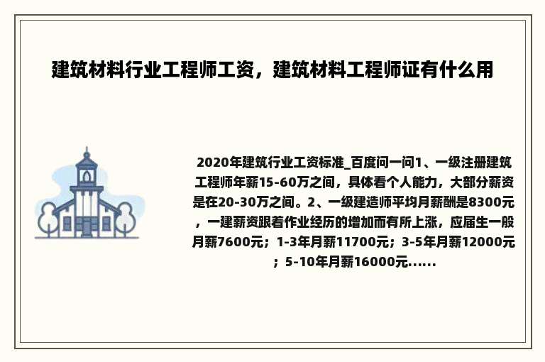 建筑材料行业工程师工资，建筑材料工程师证有什么用