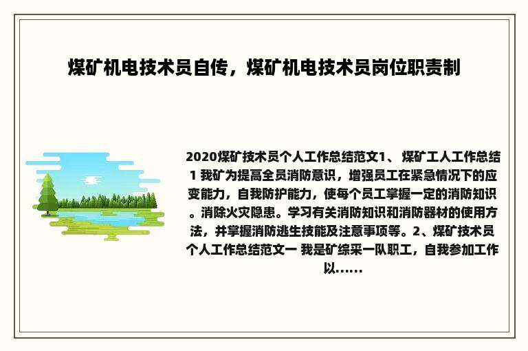 煤矿机电技术员自传，煤矿机电技术员岗位职责制