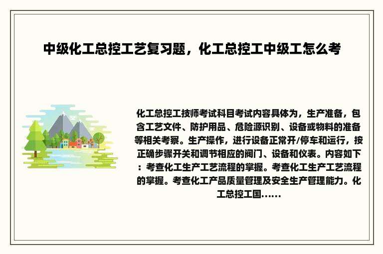 中级化工总控工艺复习题，化工总控工中级工怎么考