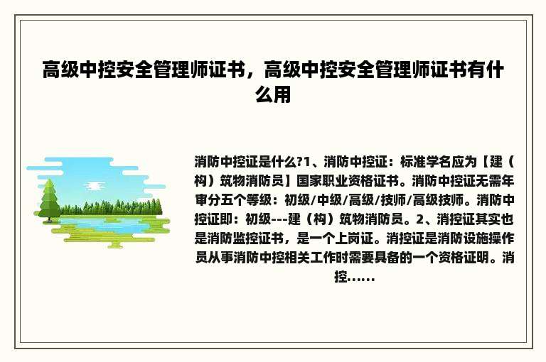 高级中控安全管理师证书，高级中控安全管理师证书有什么用