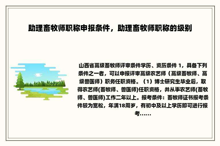 助理畜牧师职称申报条件，助理畜牧师职称的级别