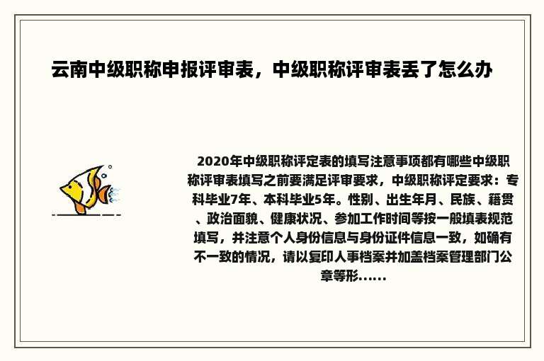 云南中级职称申报评审表，中级职称评审表丢了怎么办