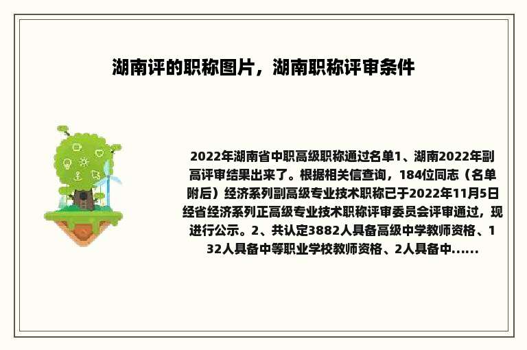湖南评的职称图片，湖南职称评审条件