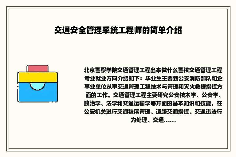 交通安全管理系统工程师的简单介绍