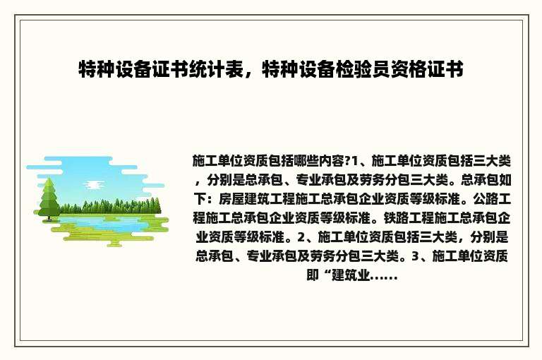 特种设备证书统计表，特种设备检验员资格证书