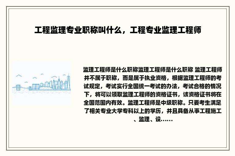 工程监理专业职称叫什么，工程专业监理工程师