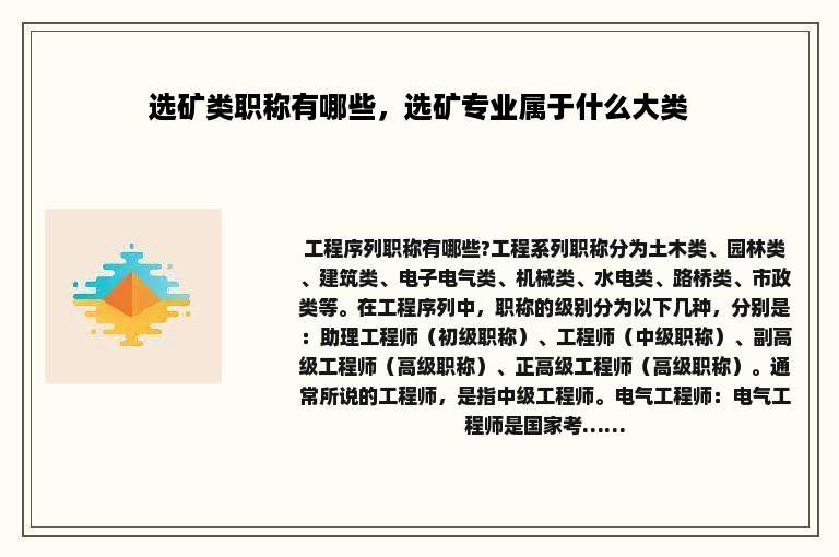 选矿类职称有哪些，选矿专业属于什么大类