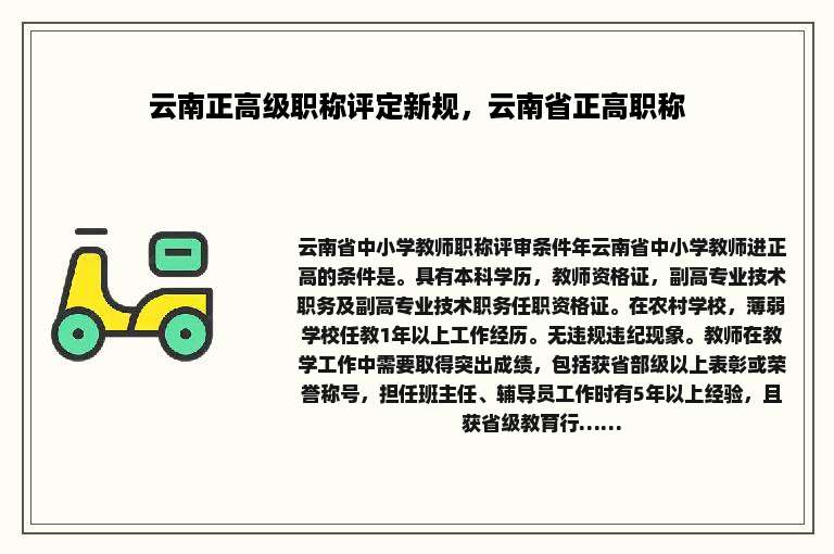 云南正高级职称评定新规，云南省正高职称