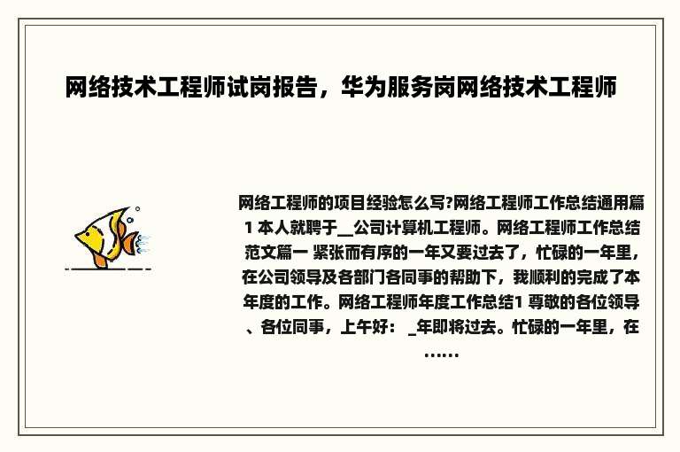 网络技术工程师试岗报告，华为服务岗网络技术工程师