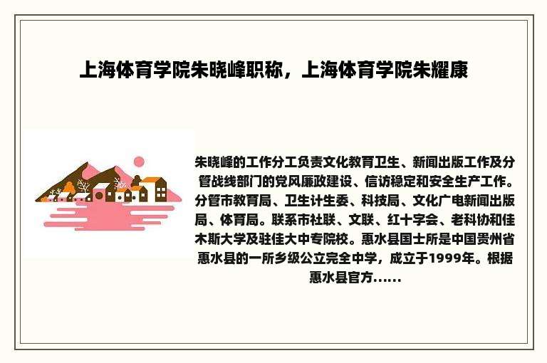 上海体育学院朱晓峰职称，上海体育学院朱耀康