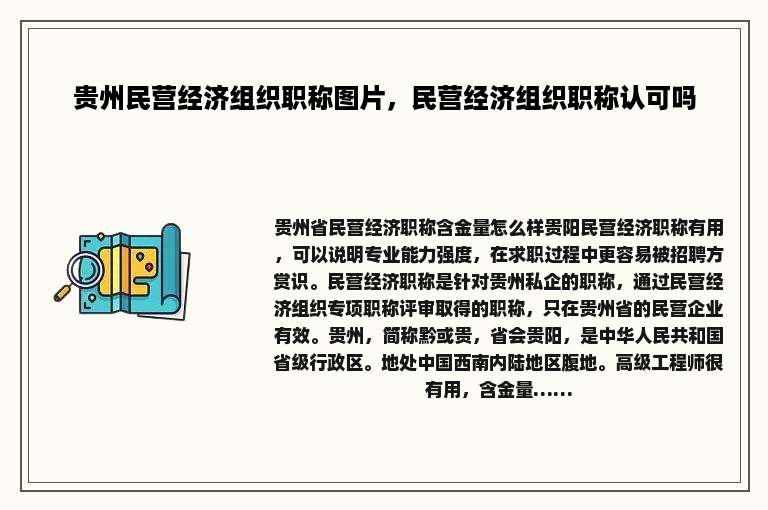 贵州民营经济组织职称图片，民营经济组织职称认可吗