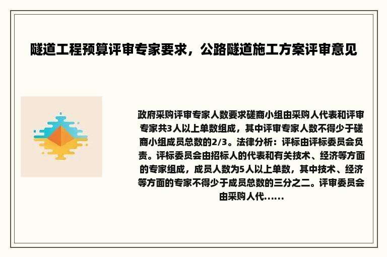隧道工程预算评审专家要求，公路隧道施工方案评审意见