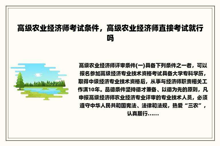 高级农业经济师考试条件，高级农业经济师直接考试就行吗