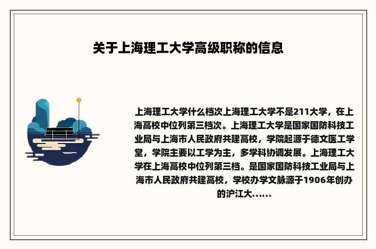 关于上海理工大学高级职称的信息