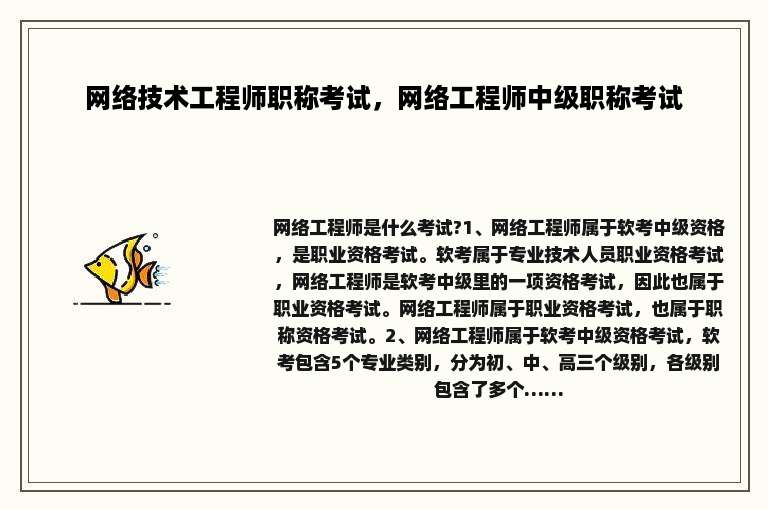 网络技术工程师职称考试，网络工程师中级职称考试