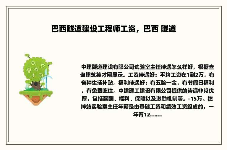 巴西隧道建设工程师工资，巴西 隧道