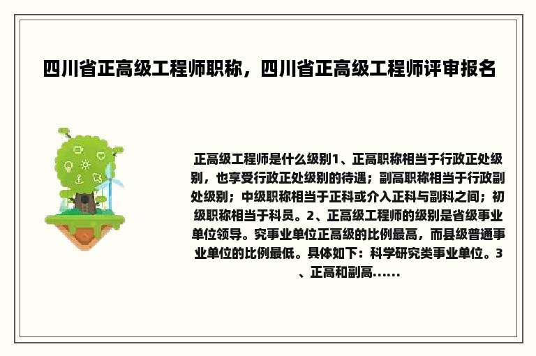 四川省正高级工程师职称，四川省正高级工程师评审报名