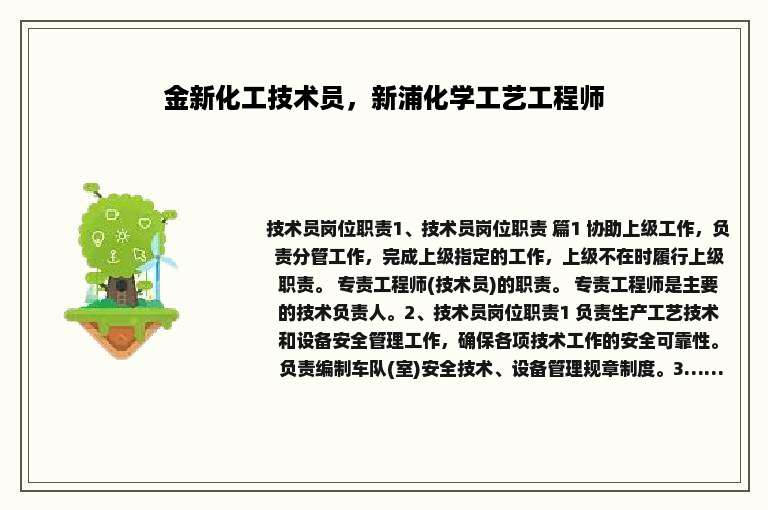 金新化工技术员，新浦化学工艺工程师