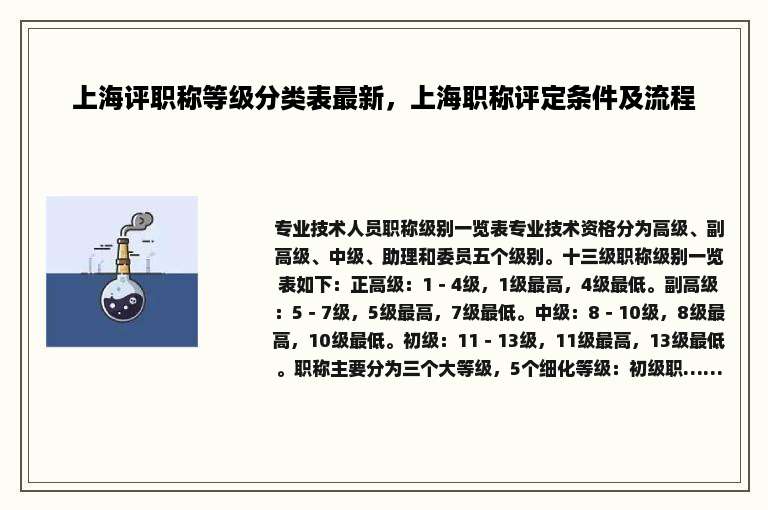 上海评职称等级分类表最新，上海职称评定条件及流程
