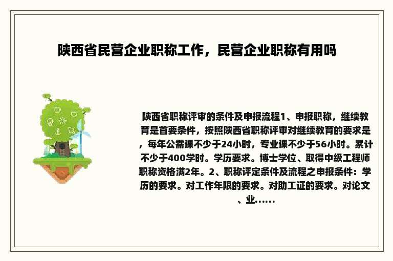 陕西省民营企业职称工作，民营企业职称有用吗