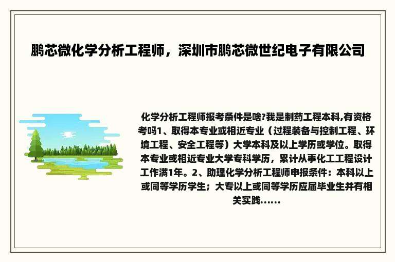 鹏芯微化学分析工程师，深圳市鹏芯微世纪电子有限公司