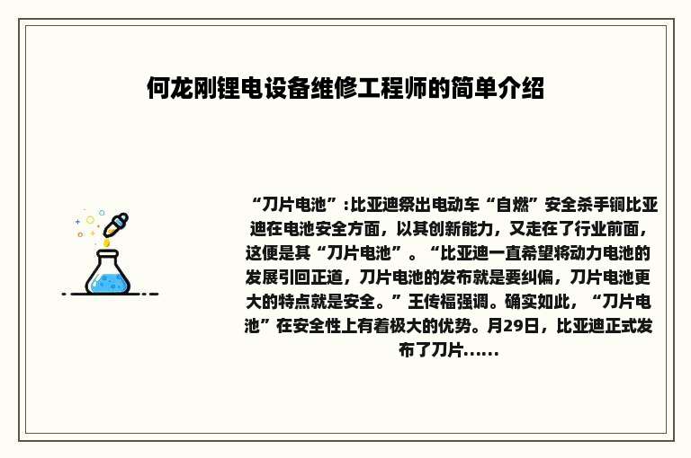何龙刚锂电设备维修工程师的简单介绍