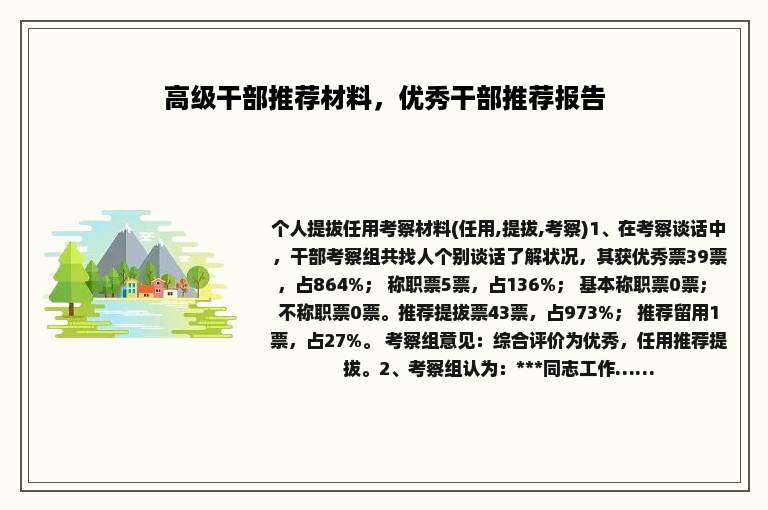 高级干部推荐材料，优秀干部推荐报告
