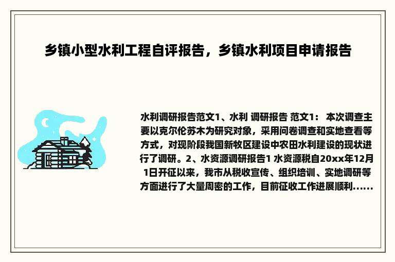 乡镇小型水利工程自评报告，乡镇水利项目申请报告