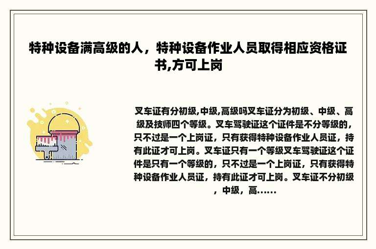 特种设备满高级的人，特种设备作业人员取得相应资格证书,方可上岗