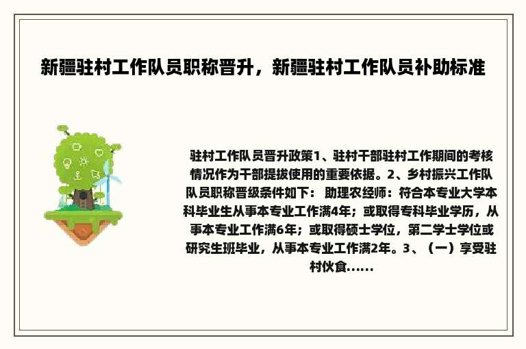 新疆驻村工作队员职称晋升，新疆驻村工作队员补助标准