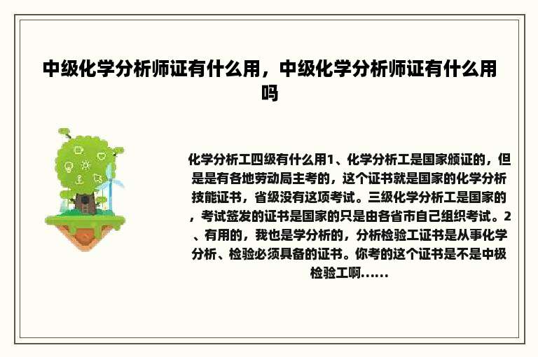中级化学分析师证有什么用，中级化学分析师证有什么用吗