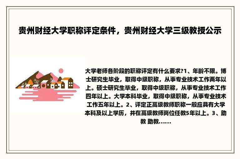 贵州财经大学职称评定条件，贵州财经大学三级教授公示