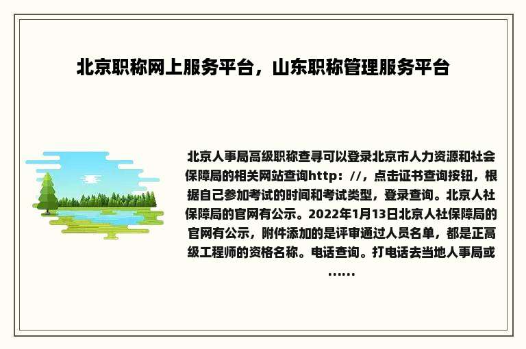 北京职称网上服务平台，山东职称管理服务平台